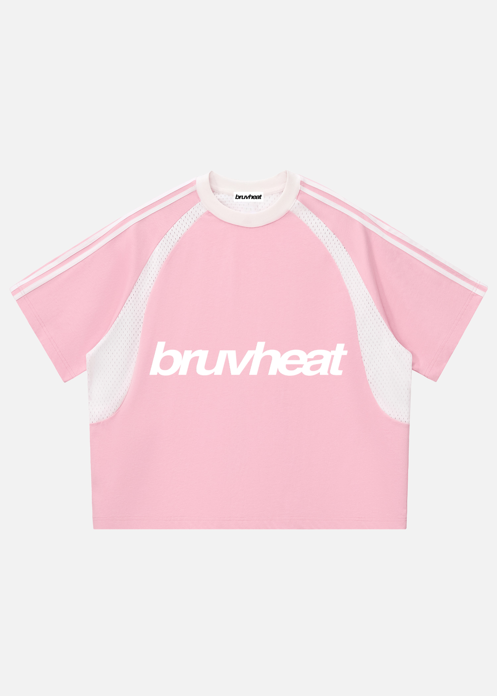 Fever Pink & White Contrast-Stripe Panel Mesh T-Shirt