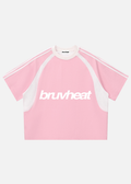 Fever Pink & White Contrast-Stripe Panel Mesh T-Shirt