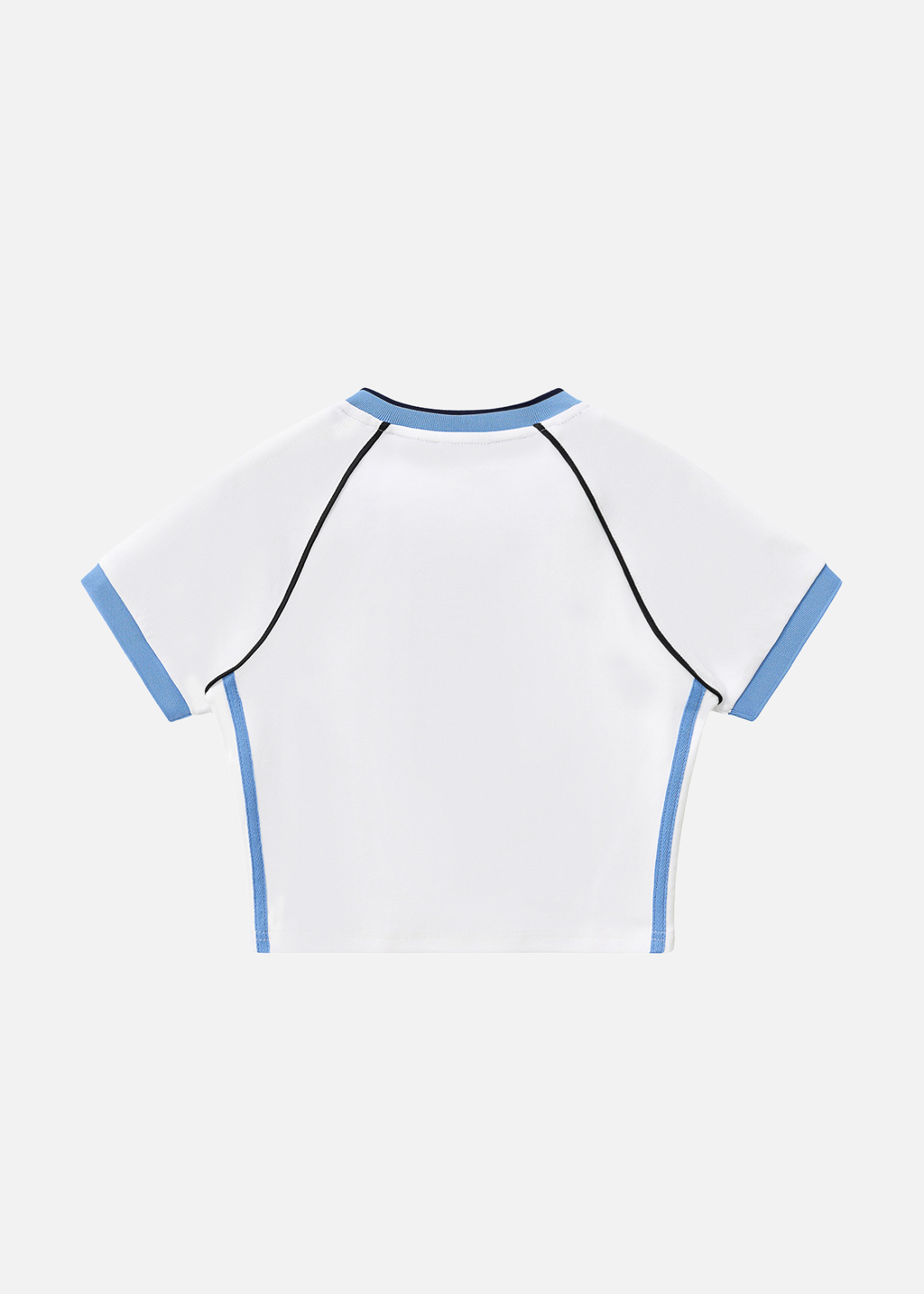 Crush White & Blue Contrast-Trim V-Neck Crop T-Shirt