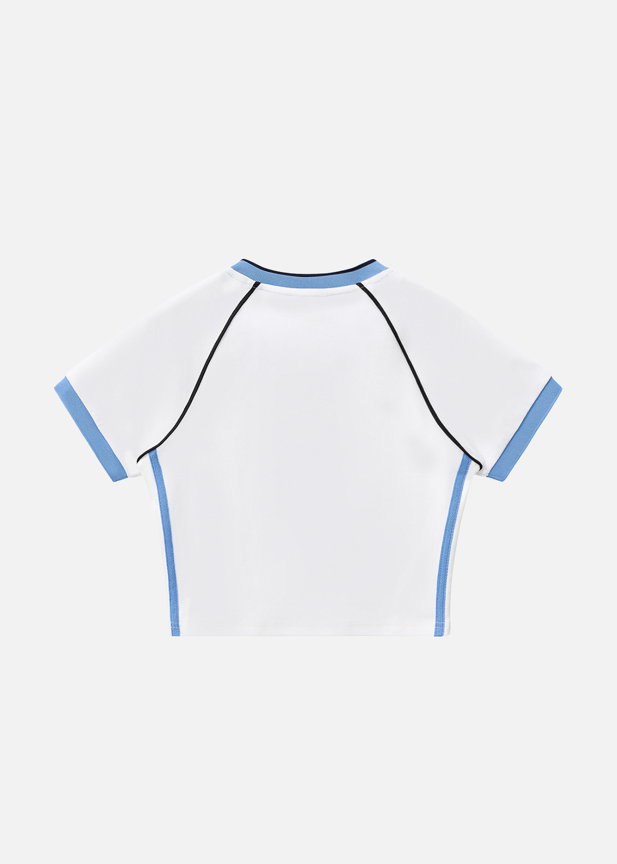 Crush White & Blue Contrast-Trim V-Neck Crop T-Shirt