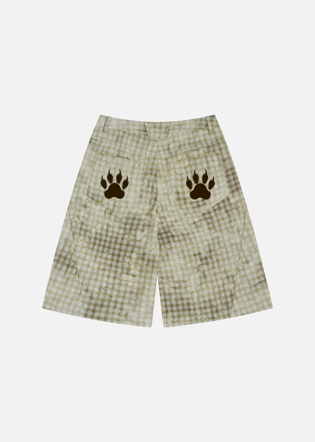 Chet Vintage Wash Grey Green Plaid Loose-Fit Shorts