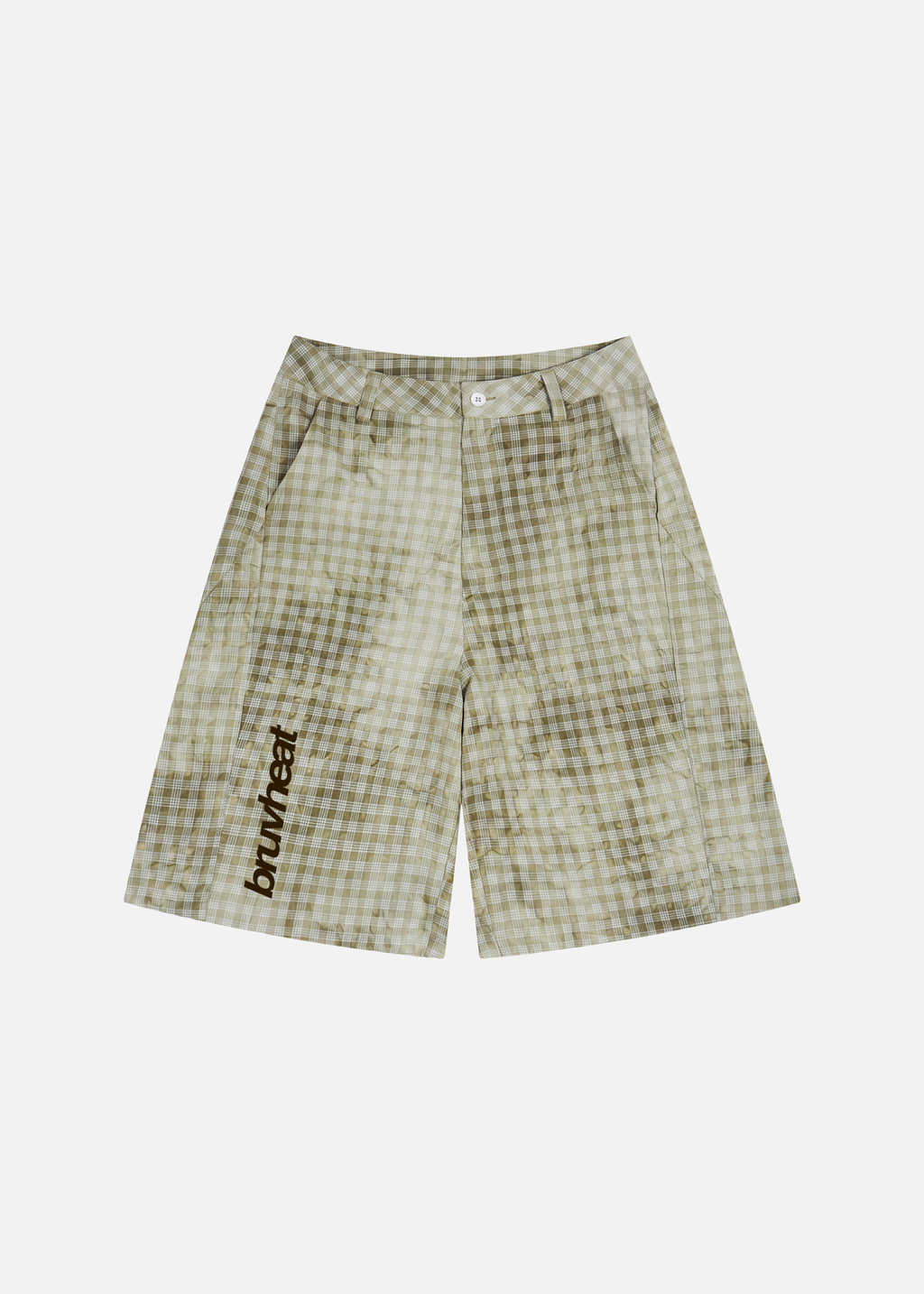 Chet Vintage Wash Grey Green Plaid Loose-Fit Shorts