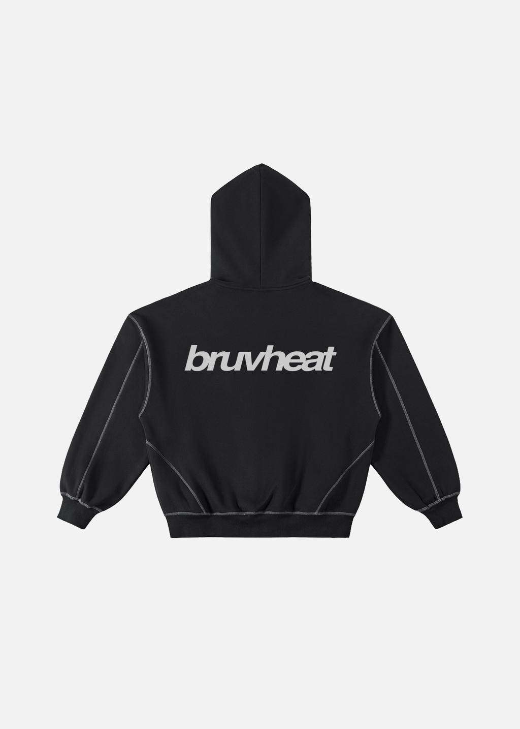 Solstice Contrast-Stitched Black Boxy Fleece Zip Hoodie