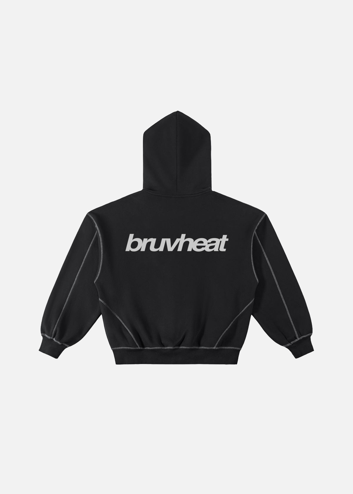 Solstice Contrast-Stitched Black Boxy Fleece Zip Hoodie