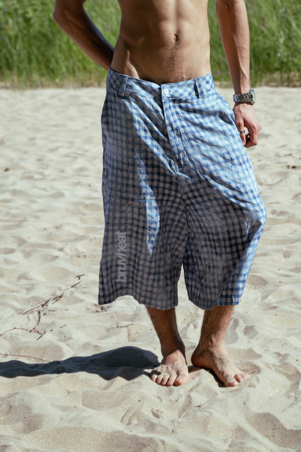 Chet Vintage Wash Blue Plaid Loose-Fit Shorts