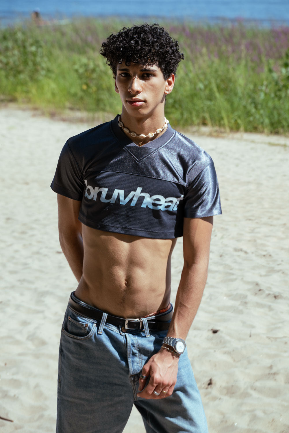 Solana Grey Blue Paneled V-Neck Cropped Soccer Jersey