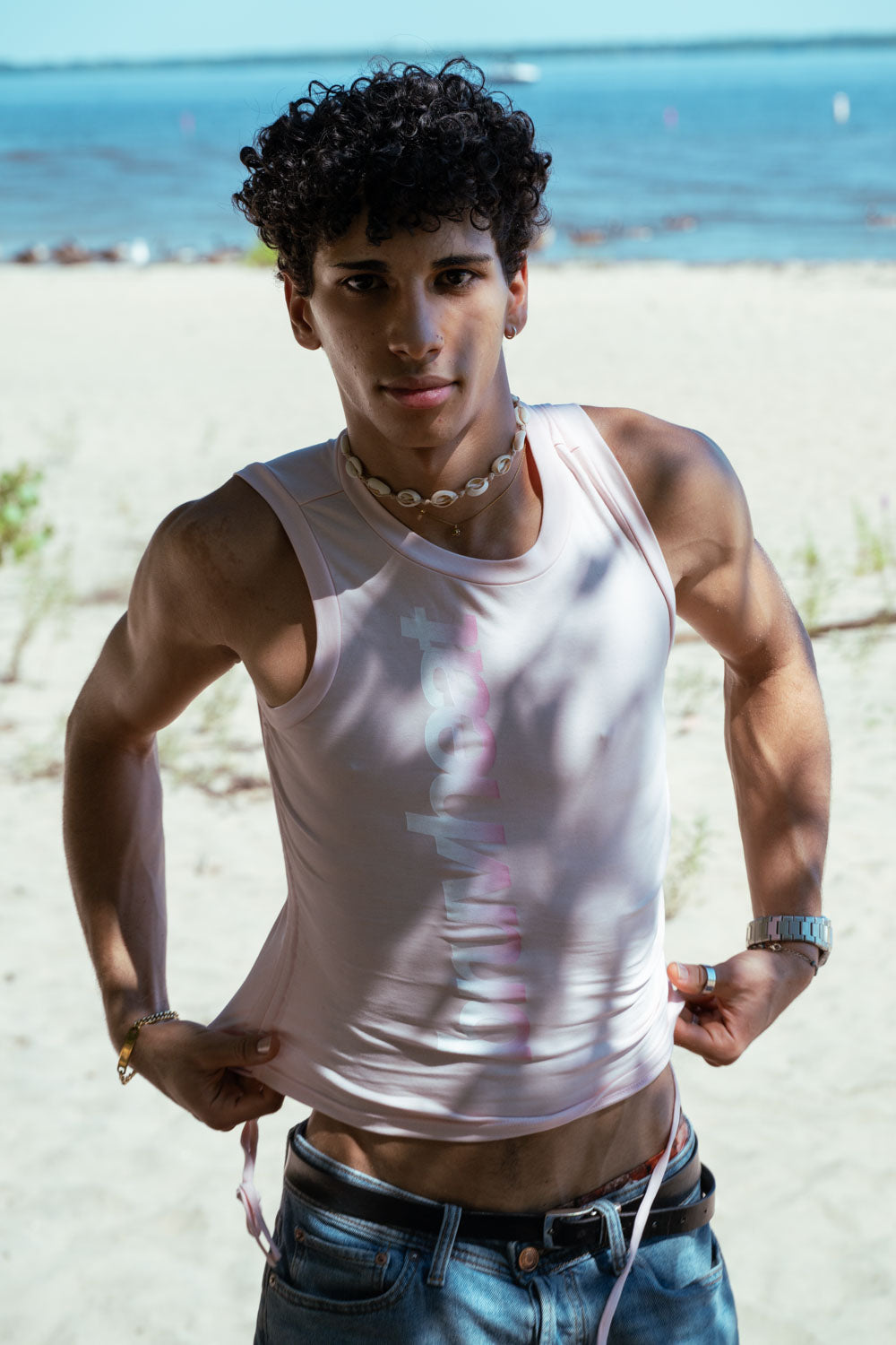 Oceanside Pink Drawstring Crop Tank Top