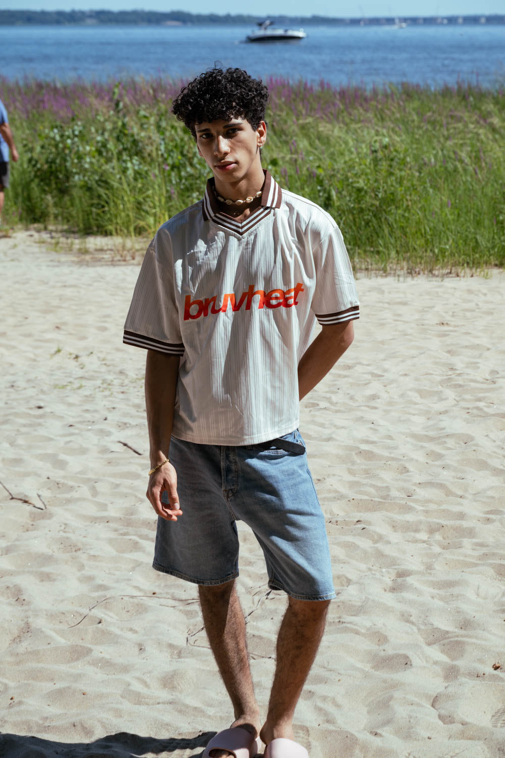 Monterey Apricot Contrast-Stripe Oversized Polo T-Shirt