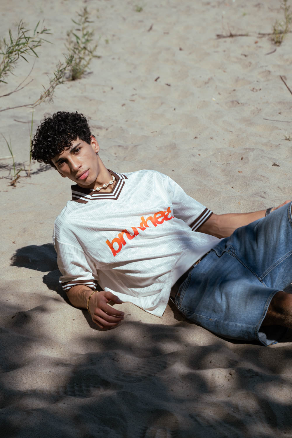 Monterey Apricot Contrast-Stripe Oversized Polo T-Shirt