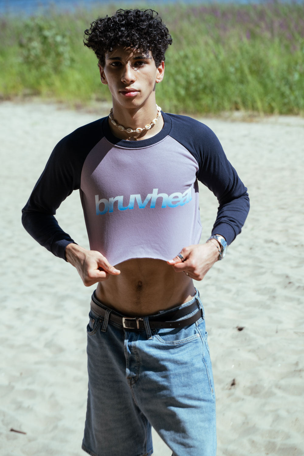 Vice Colour-Block Purple & Royal Blue Raglan Crop Sweatshirt