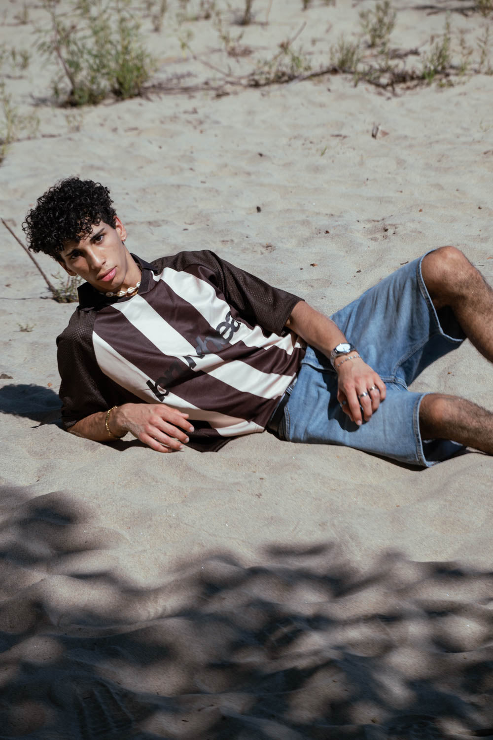 Maverick Coffee & Apricot Striped Mesh Boxy Soccer Jersey