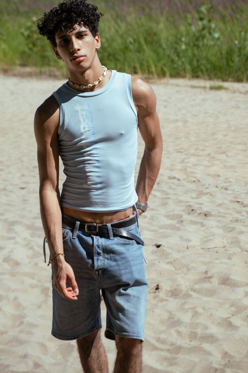 Oceanside Blue Drawstring Crop Tank Top