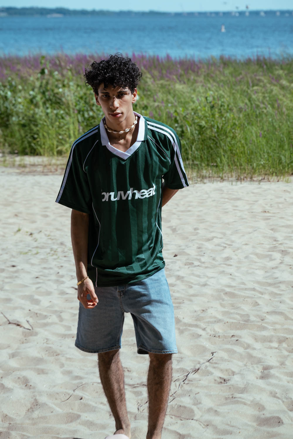 Austin Dark Green & White Striped Collared Soccer Jersey
