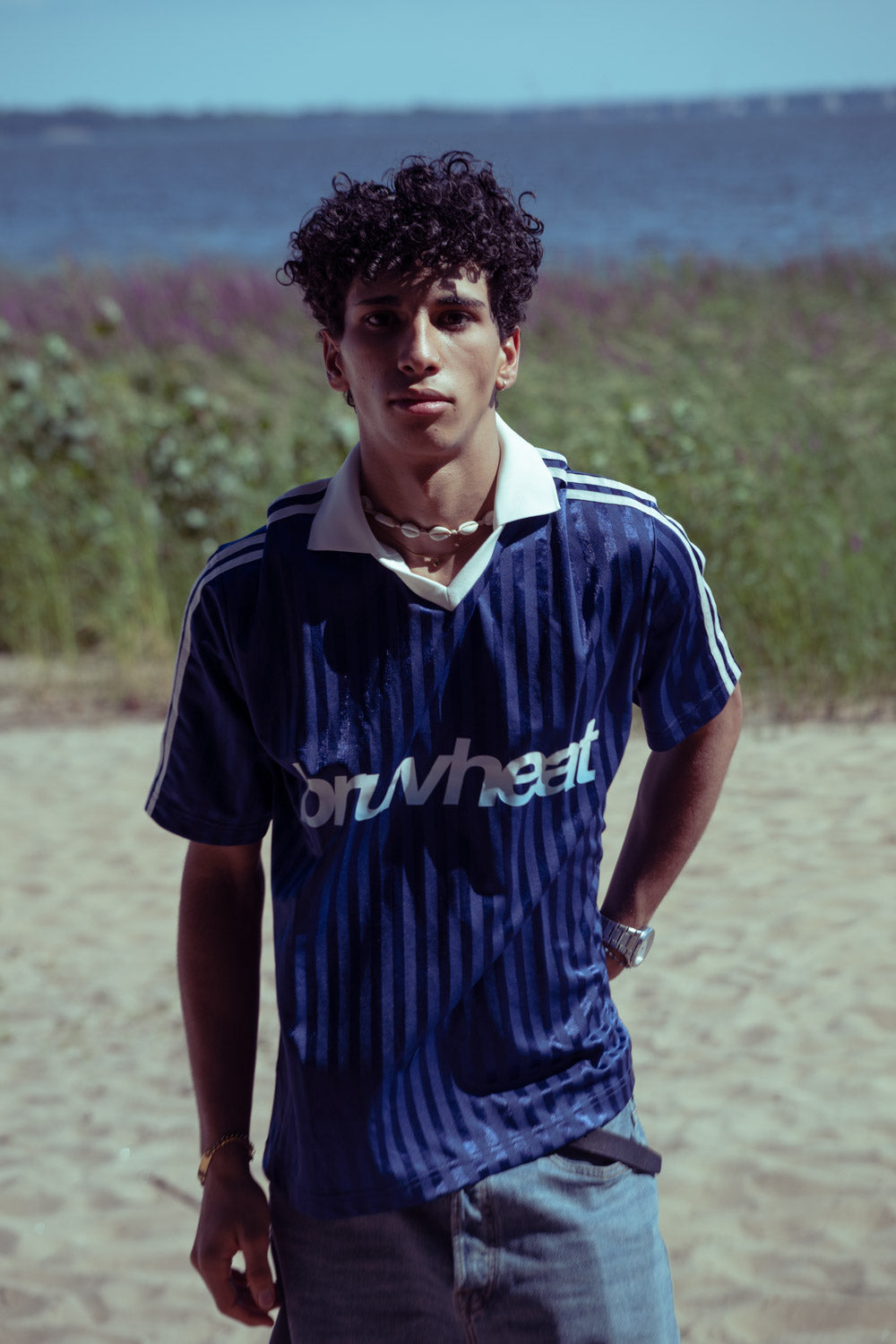 Ranger Navy & White Contrast-Collar Striped Soccer Jersey