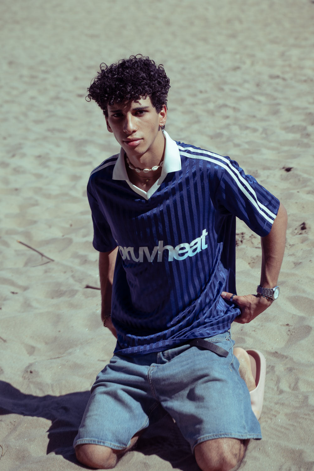 Ranger Navy & White Contrast-Collar Striped Soccer Jersey