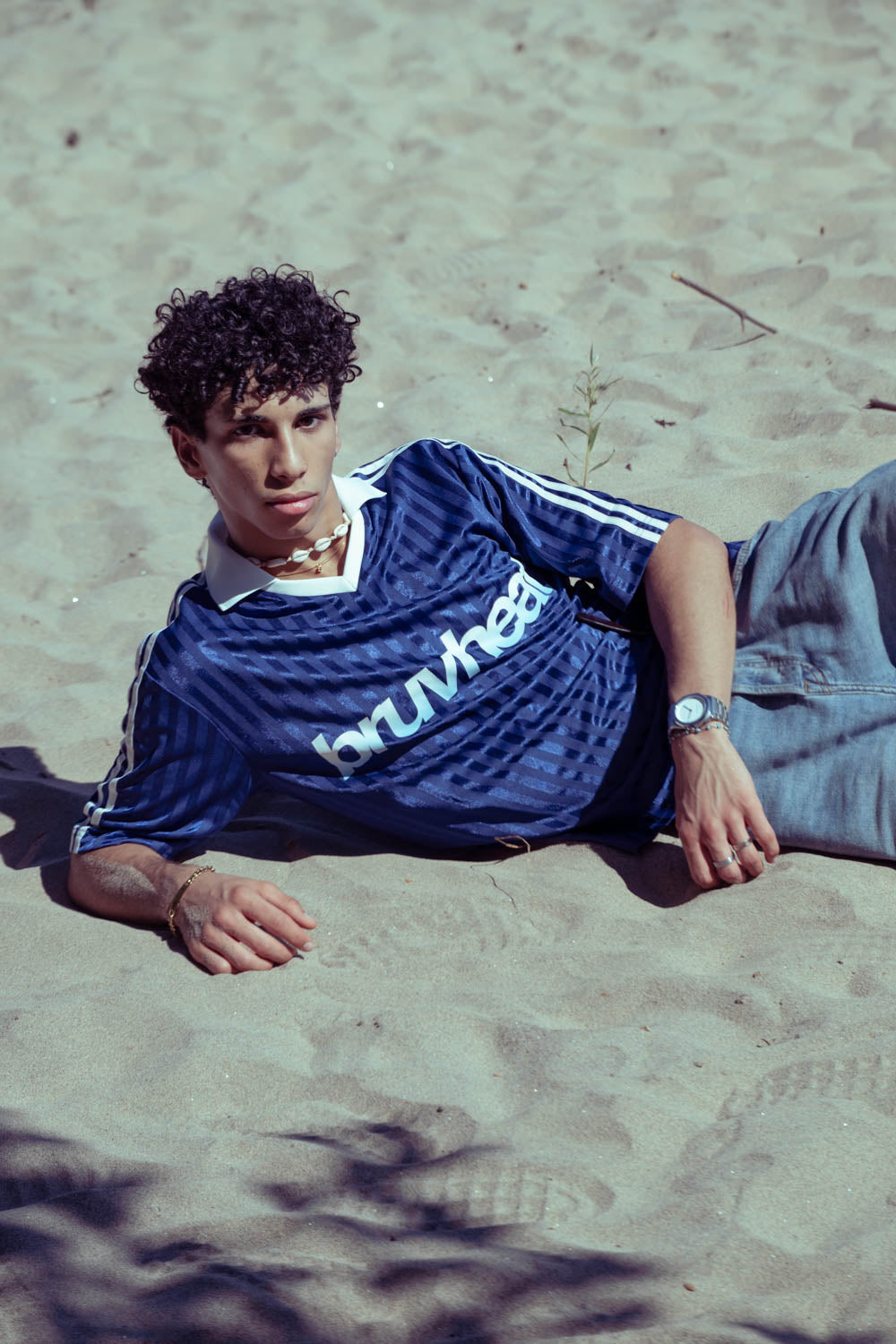 Ranger Navy & White Contrast-Collar Striped Soccer Jersey