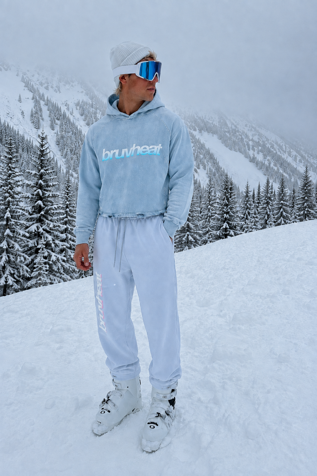 Alpine Vintage Washed Blue Frayed-Hem Hoodie