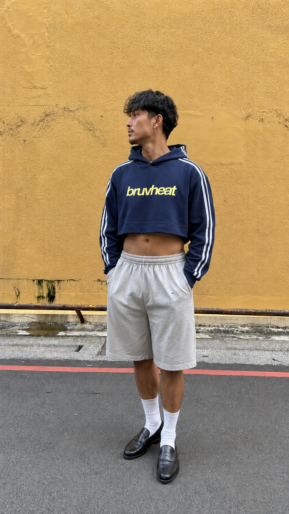 Pulse Navy Contrast Side-Stripe Cropped Hoodie