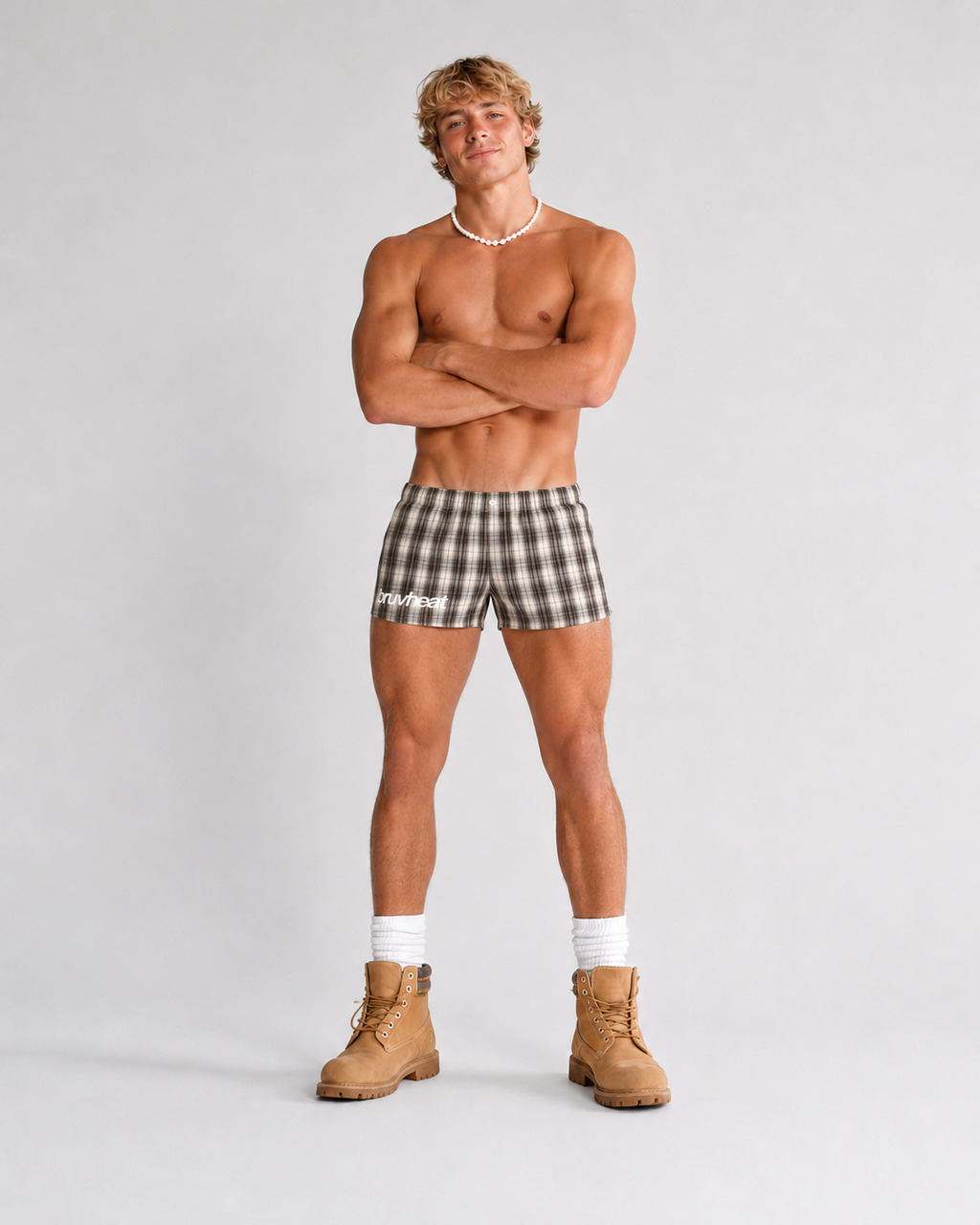 Hudson Black & Apricot Plaid Loose-Fit Shorts