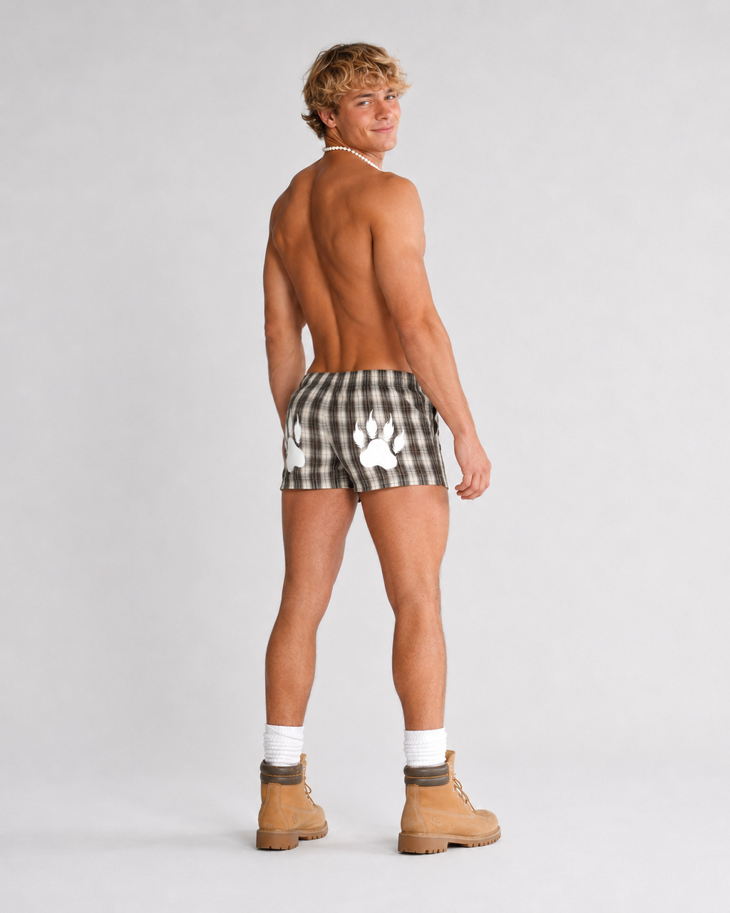 Hudson Black & Apricot Plaid Loose-Fit Shorts