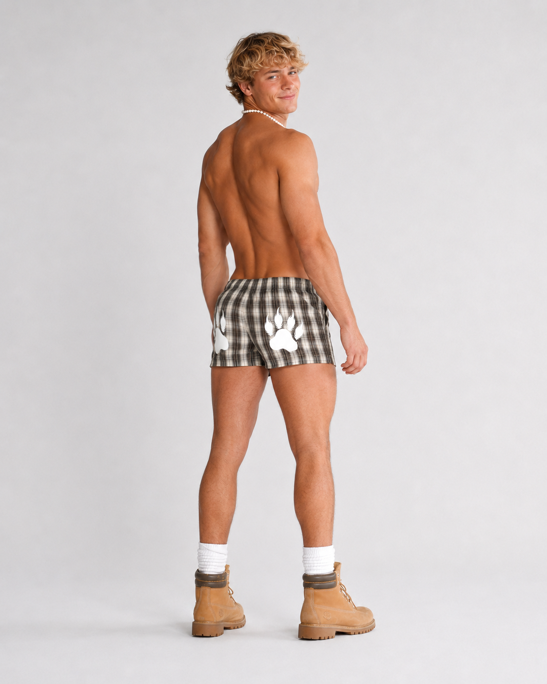 Hudson Black & Apricot Plaid Loose-Fit Shorts