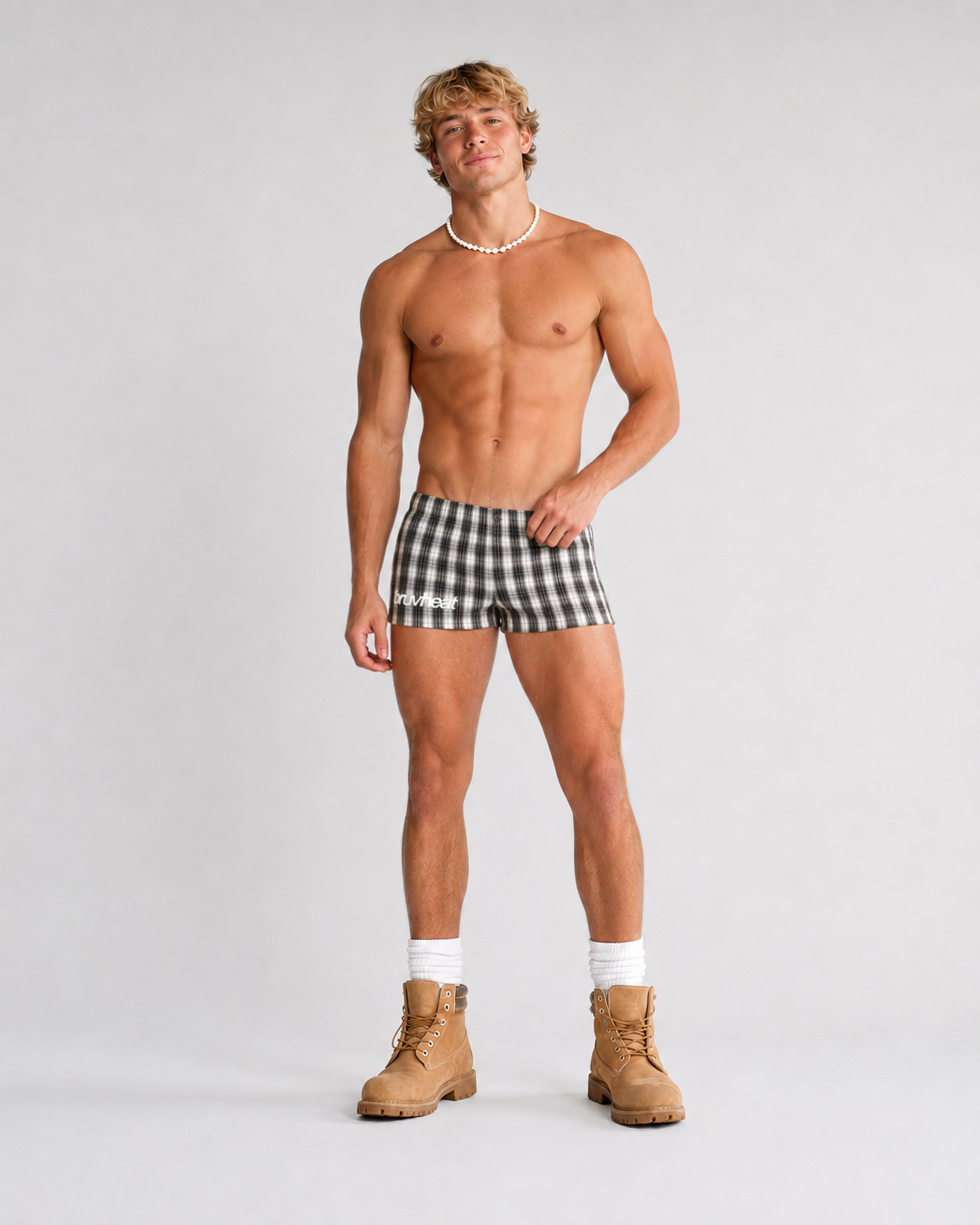 Hudson Brown & Apricot Plaid Loose-Fit Shorts