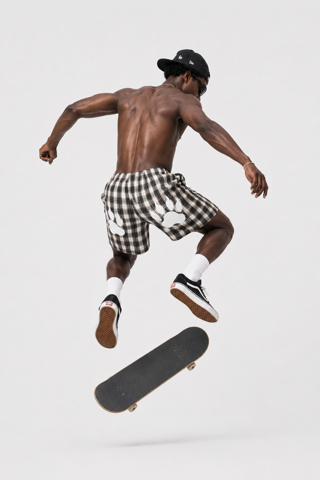 Hudson Black & Apricot Plaid Loose-Fit Shorts