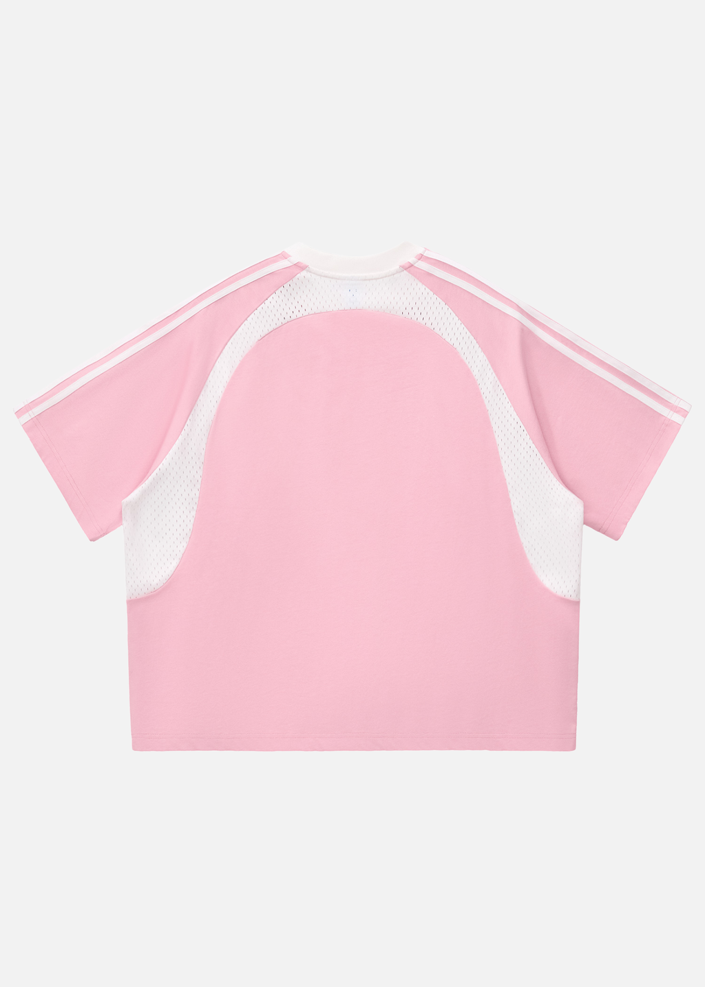 Fever Pink & White Contrast-Stripe Panel Mesh T-Shirt