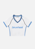 Crush White & Blue Contrast-Trim V-Neck Crop T-Shirt
