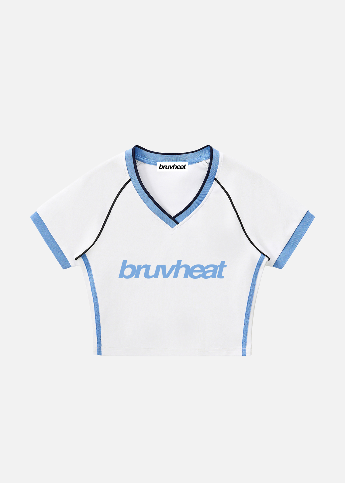 Crush White & Blue Contrast-Trim V-Neck Crop T-Shirt